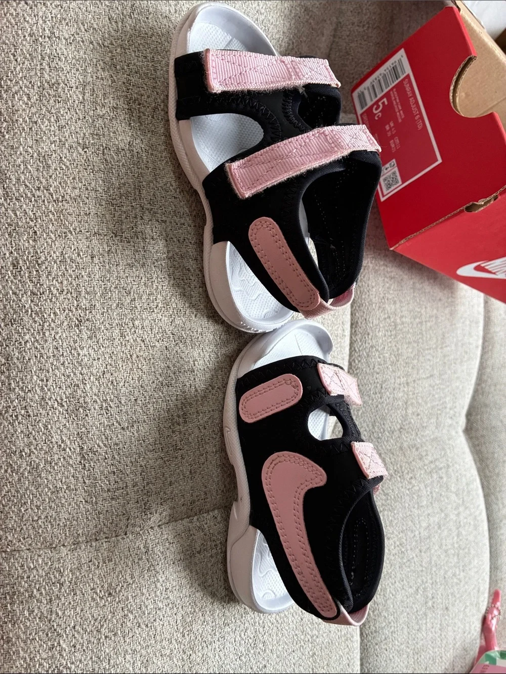 Nike Kids Black and Light Pink Open-Toe Sport Sandals